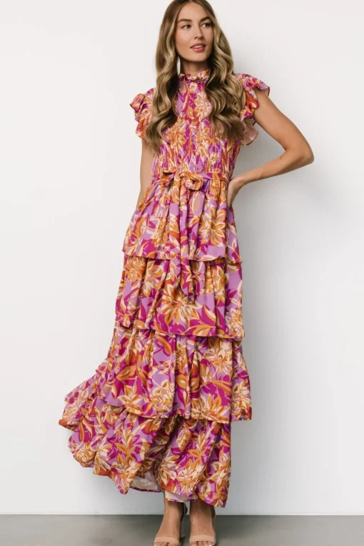 Mya Smocked Maxi Dress | Orchid + Gold Print