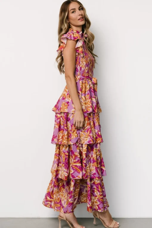 Mya Smocked Maxi Dress | Orchid + Gold Print