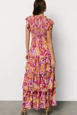 Mya Smocked Maxi Dress | Orchid + Gold Print