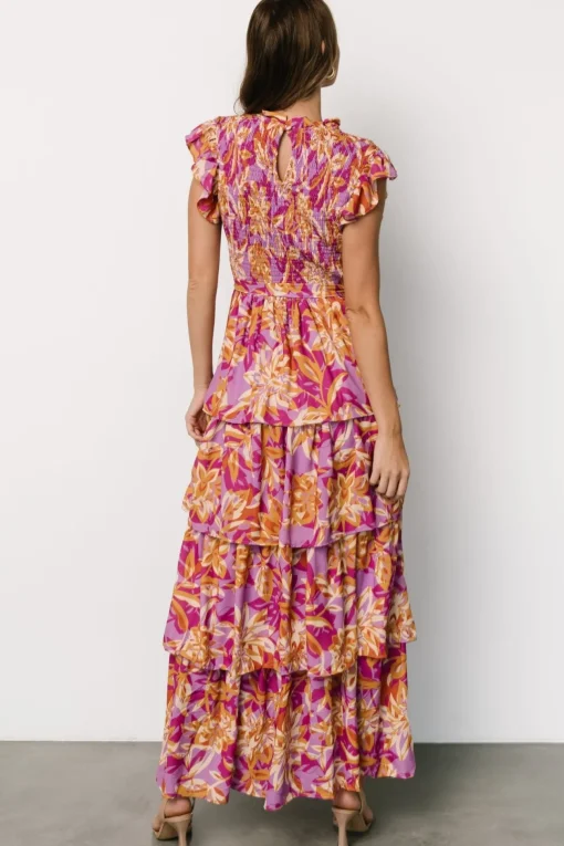 Mya Smocked Maxi Dress | Orchid + Gold Print