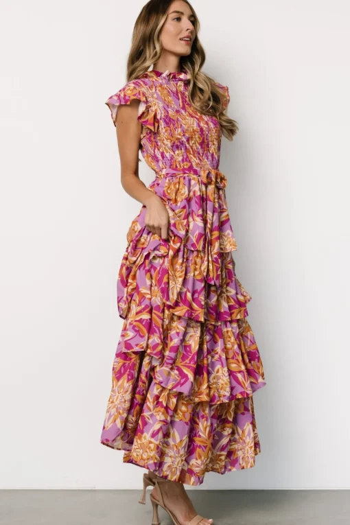 Mya Smocked Maxi Dress | Orchid + Gold Print