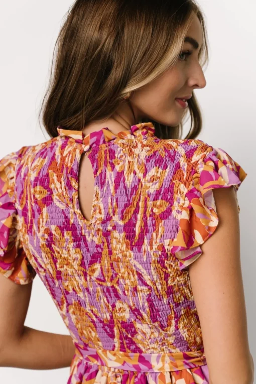 Mya Smocked Maxi Dress | Orchid + Gold Print