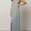Nova Shimmer Maxi Dress | Dusty Blue + Silver