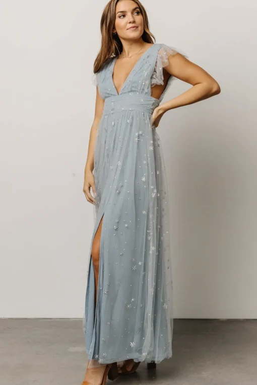 Nova Shimmer Maxi Dress | Dusty Blue + Silver