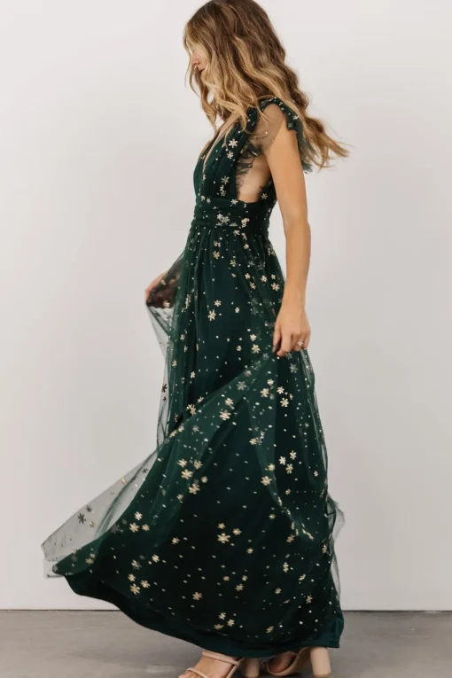 Nova Shimmer Maxi Dress | Green + Gold