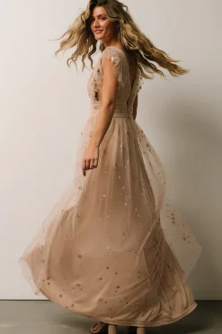 Nova Shimmer Maxi Dress | Natural + Blush