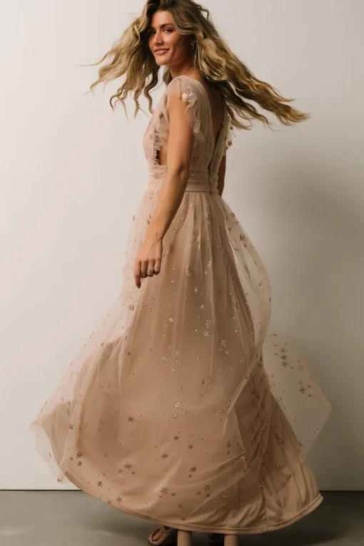 Nova Shimmer Maxi Dress | Natural + Blush