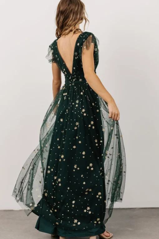 Nova Shimmer Maxi Dress | Green + Gold