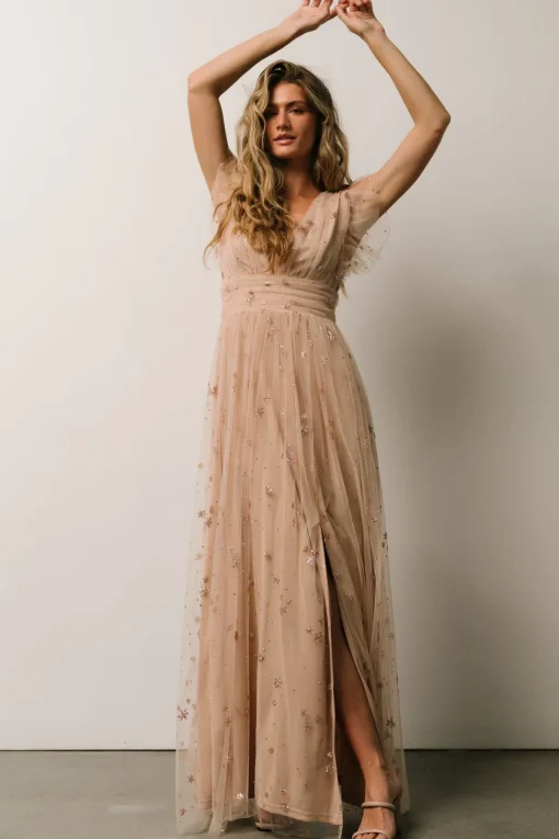 Nova Shimmer Maxi Dress | Natural + Blush