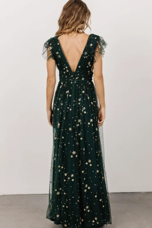 Nova Shimmer Maxi Dress | Green + Gold