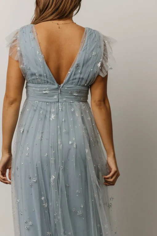 Nova Shimmer Maxi Dress | Dusty Blue + Silver