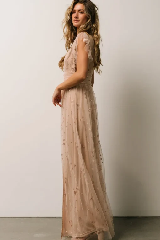 Nova Shimmer Maxi Dress | Natural + Blush