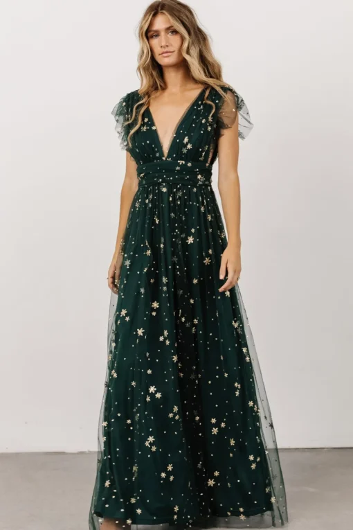 Nova Shimmer Maxi Dress | Green + Gold