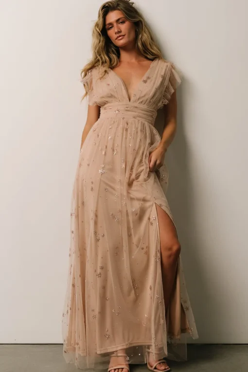 Nova Shimmer Maxi Dress | Natural + Blush