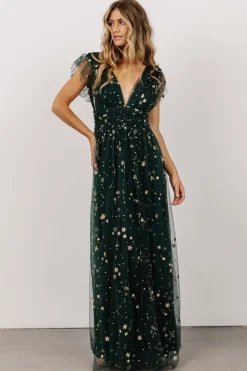Nova Shimmer Maxi Dress | Green + Gold