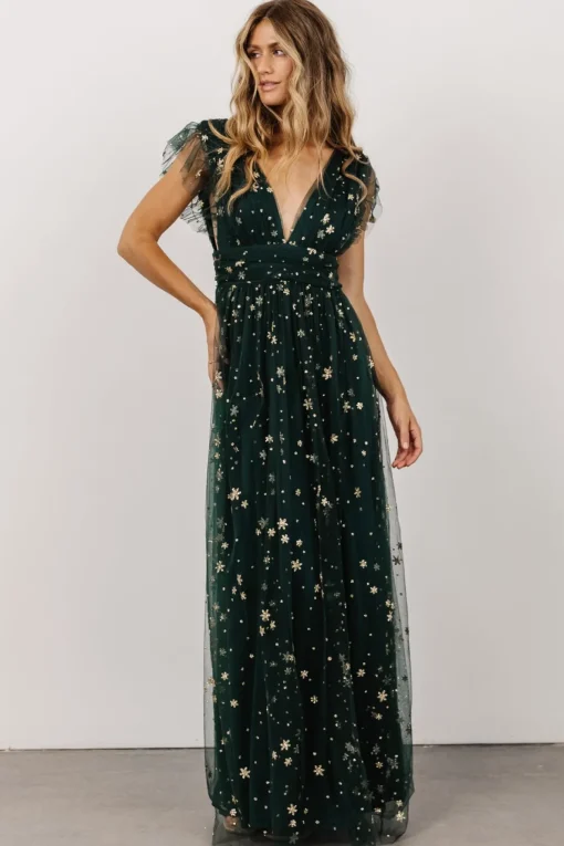 Nova Shimmer Maxi Dress | Green + Gold