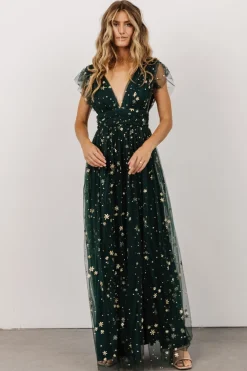 Nova Shimmer Maxi Dress | Green + Gold