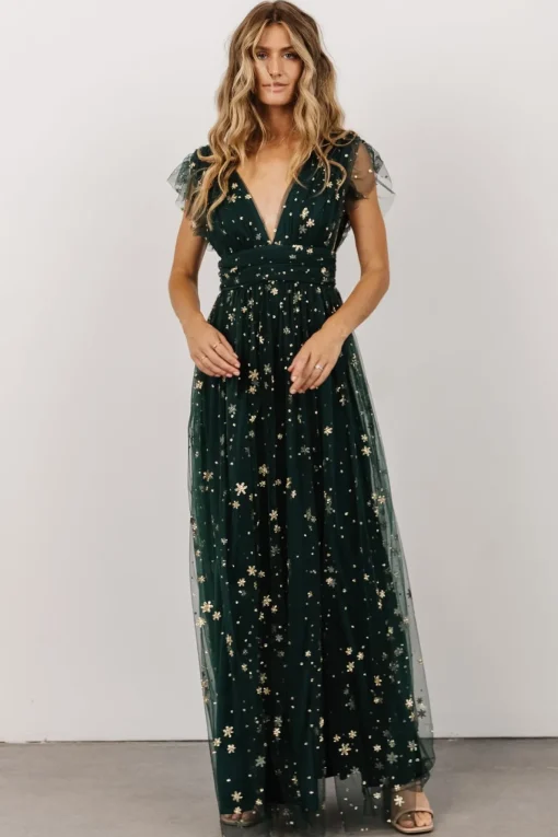 Nova Shimmer Maxi Dress | Green + Gold