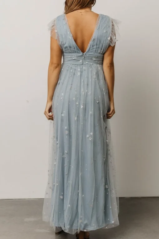 Nova Shimmer Maxi Dress | Dusty Blue + Silver