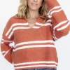 Olsen Stripe Sweater | Dark Clay + White