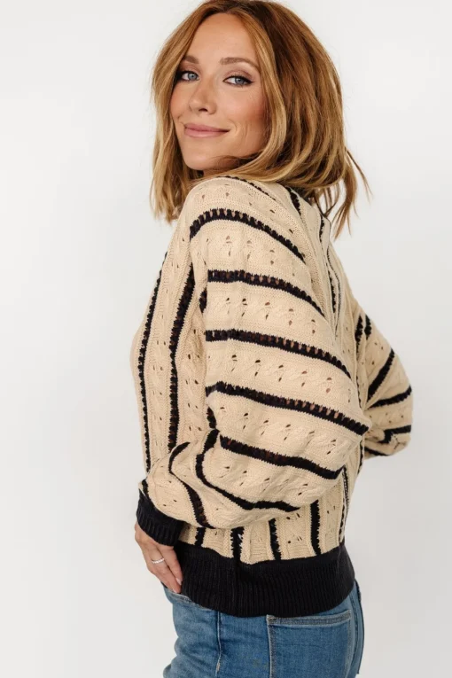 Paola Pointelle Sweater | Beige + Navy