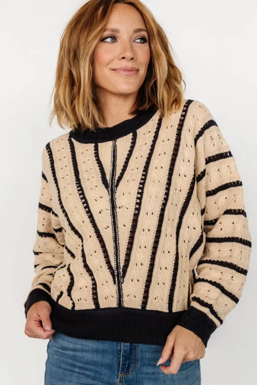 Paola Pointelle Sweater | Beige + Navy