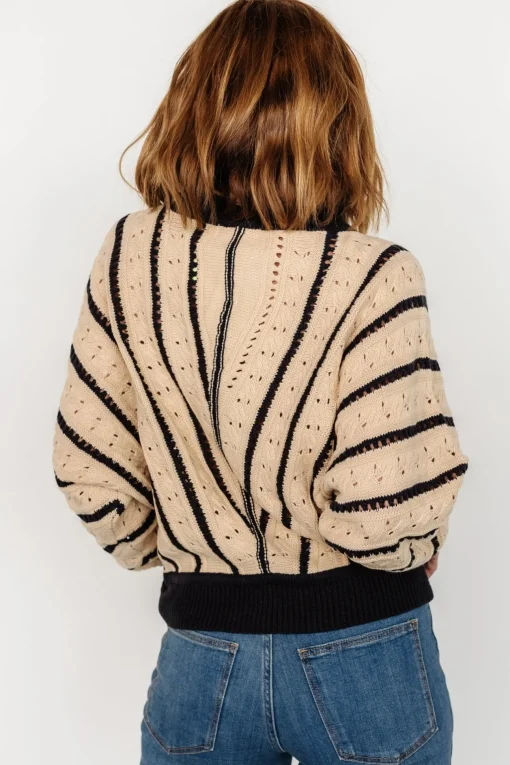 Paola Pointelle Sweater | Beige + Navy
