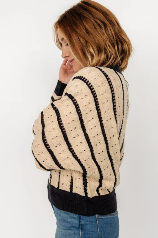 Paola Pointelle Sweater | Beige + Navy