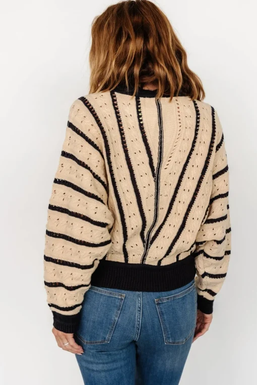 Paola Pointelle Sweater | Beige + Navy