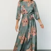 Paula Satin Maxi Dress | Blue + Pink Multi