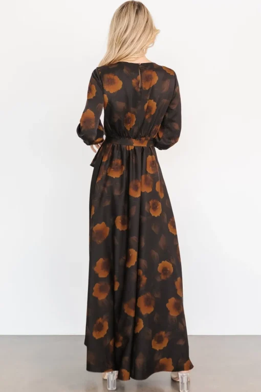 Paula Satin Maxi Dress | Deep Brown Floral