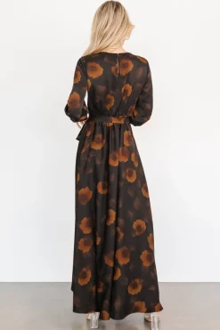 Paula Satin Maxi Dress | Deep Brown Floral