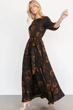 Paula Satin Maxi Dress | Deep Brown Floral