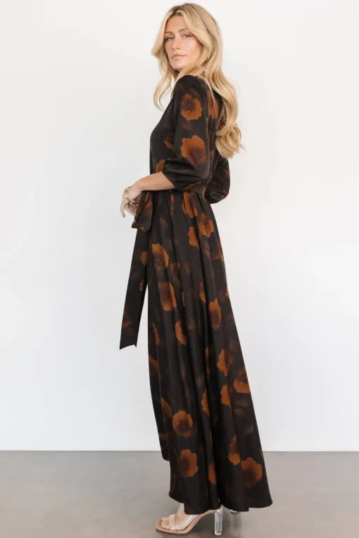 Paula Satin Maxi Dress | Deep Brown Floral