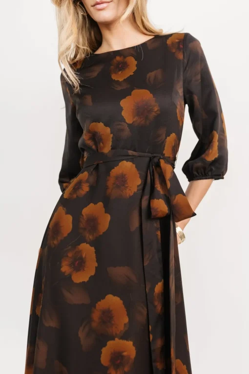 Paula Satin Maxi Dress | Deep Brown Floral