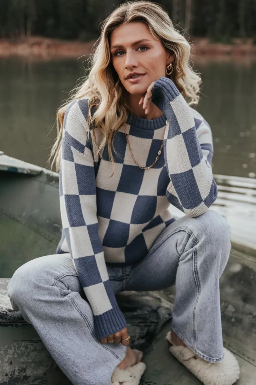 Quincy Checkered Sweater | Blue