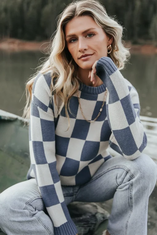 Quincy Checkered Sweater | Blue