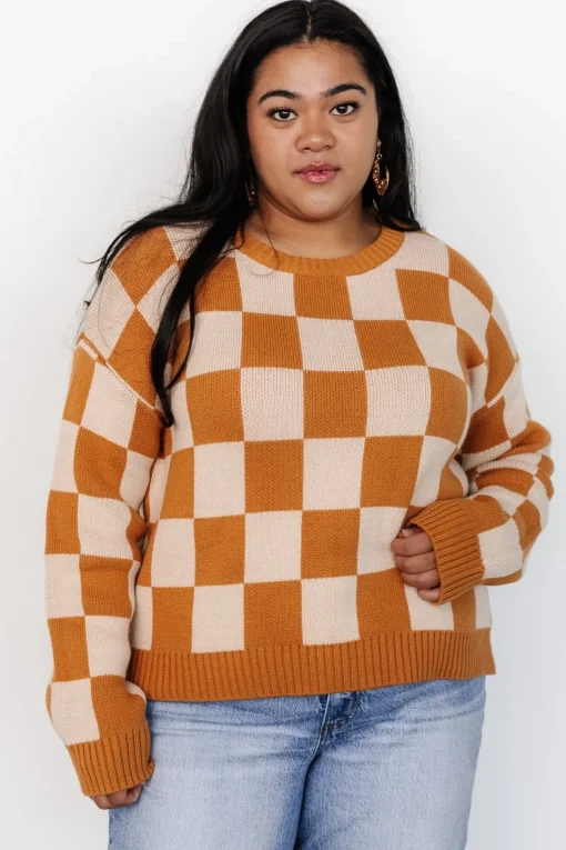 Quincy Checkered Sweater | Pumpkin Spice