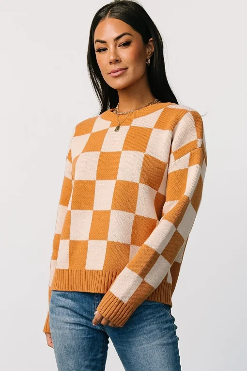 Quincy Checkered Sweater | Pumpkin Spice