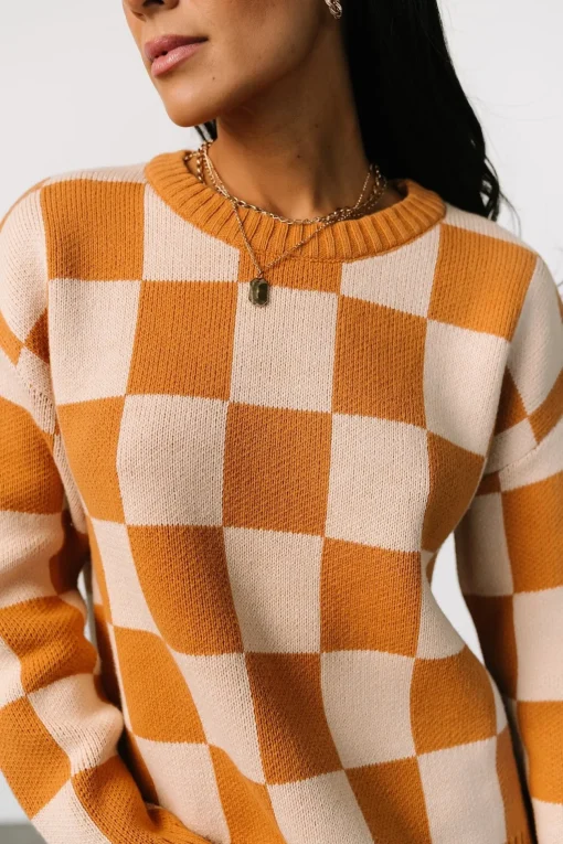 Quincy Checkered Sweater | Pumpkin Spice