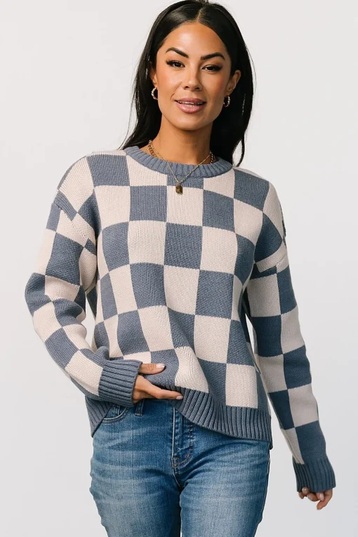 Quincy Checkered Sweater | Blue