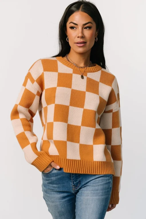 Quincy Checkered Sweater | Pumpkin Spice