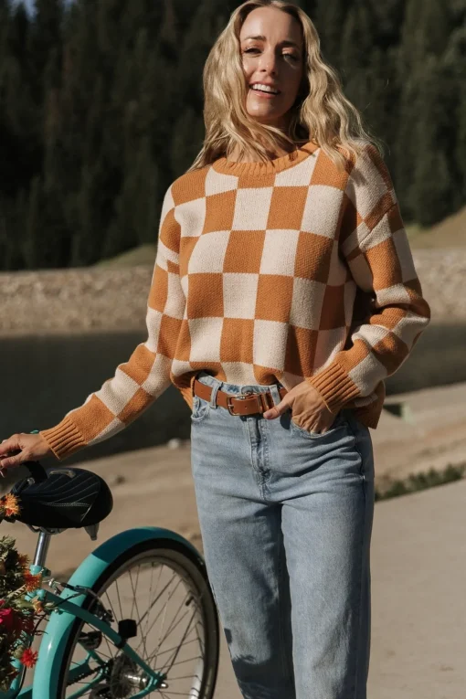 Quincy Checkered Sweater | Pumpkin Spice