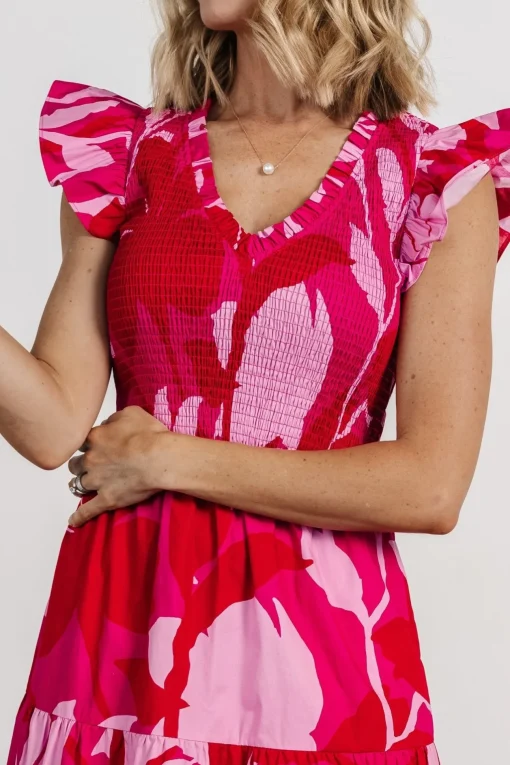 Ranchero Smocked Maxi Dress | Red + Pink