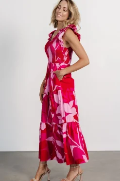 Ranchero Smocked Maxi Dress | Red + Pink