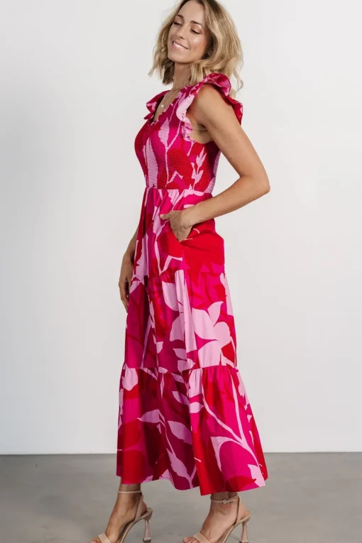 Ranchero Smocked Maxi Dress | Red + Pink