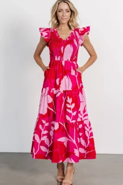 Ranchero Smocked Maxi Dress | Red + Pink