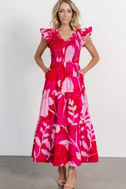 Ranchero Smocked Maxi Dress | Red + Pink