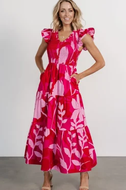 Ranchero Smocked Maxi Dress | Red + Pink