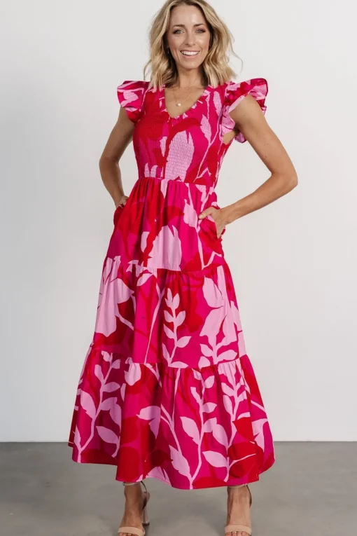 Ranchero Smocked Maxi Dress | Red + Pink